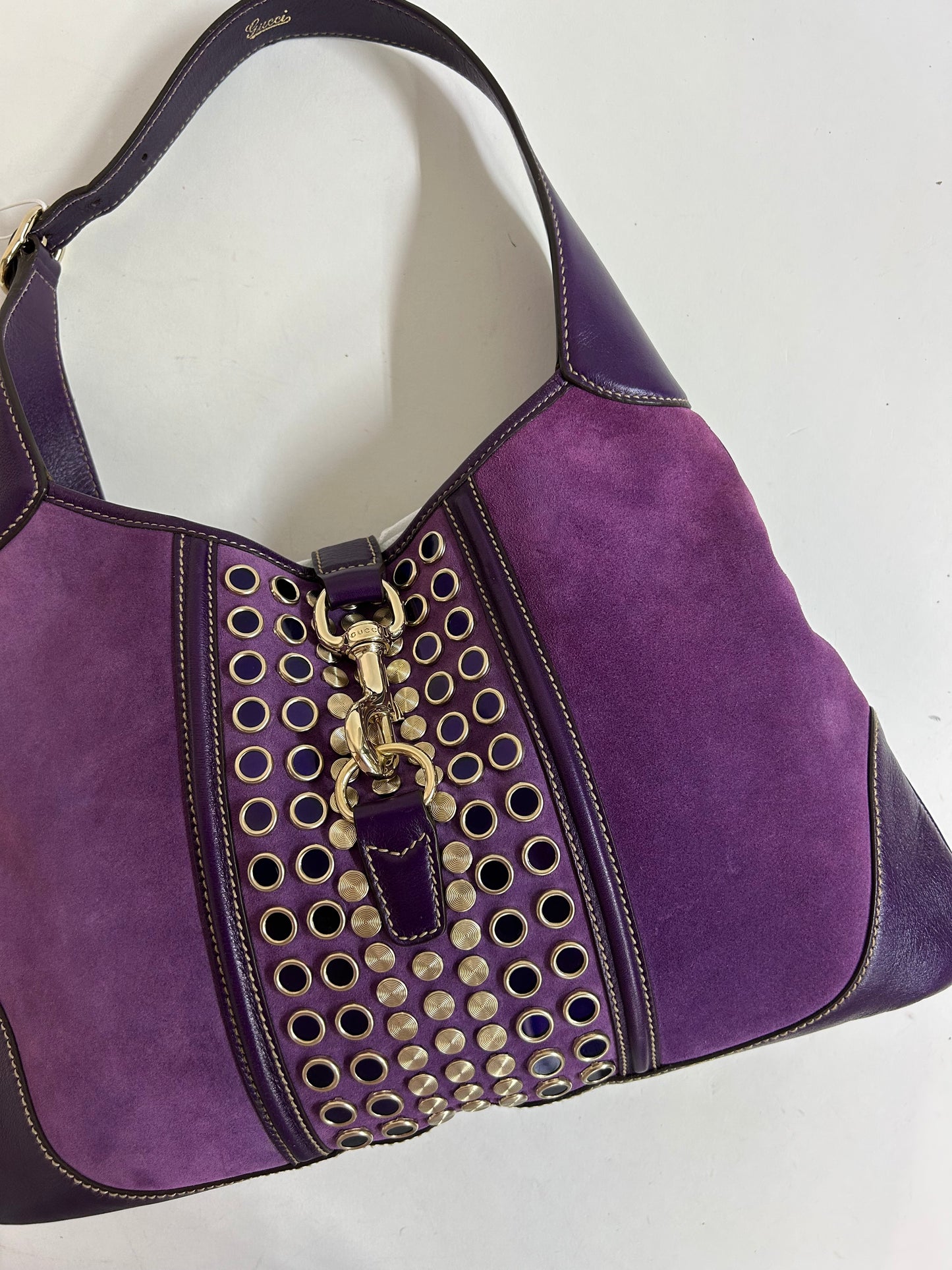 Gucci Purple Suede Studded Jackie Shoulder Bag