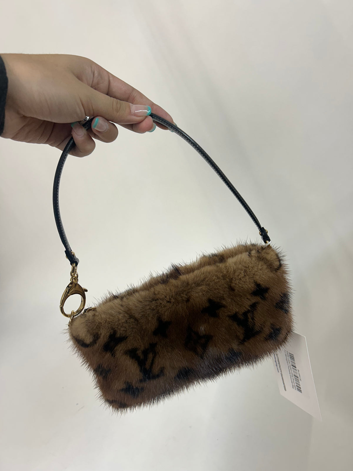 RARE Louis Vuitton 2009 Brown Mink Fur Monogram Pochette Shoulder Bag