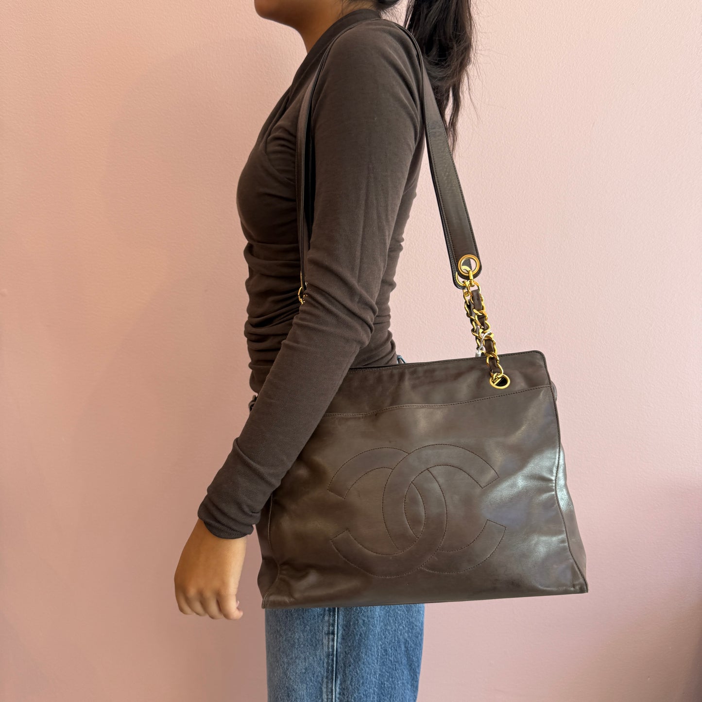 Chanel Brown Lambskin CoCo Mark Shoulder Tote Bag