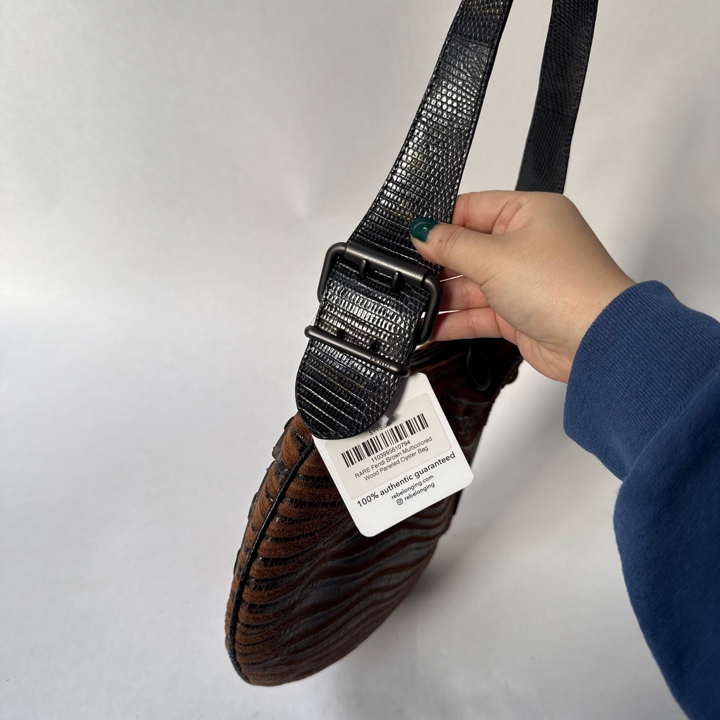 RARE Fendi Brown Multicolored Wood Paneled Oyster Bag