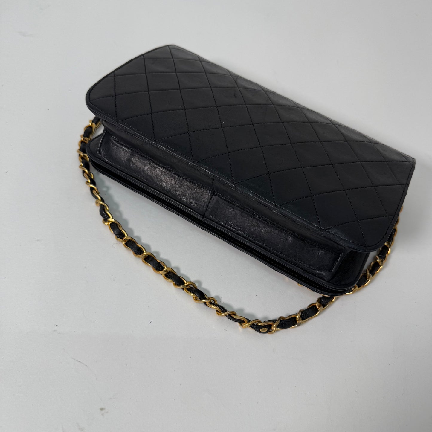 Chanel Vintage Black Lambskin Quilted Square Full Flap 24K GPHW