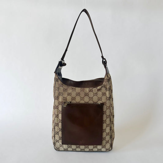 Gucci Brown Monogram Canvas Vertical Shoulder Tote Bag