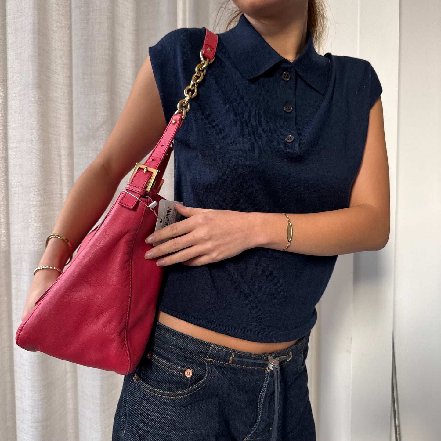 Fendi Red Leather Python Detail Mama Baguette Shoulder Bag