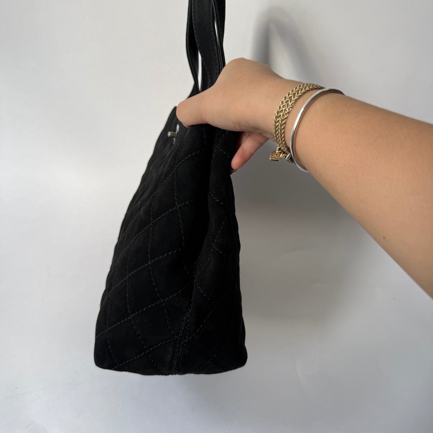 Chanel Black Suede Quilted Tote Bag