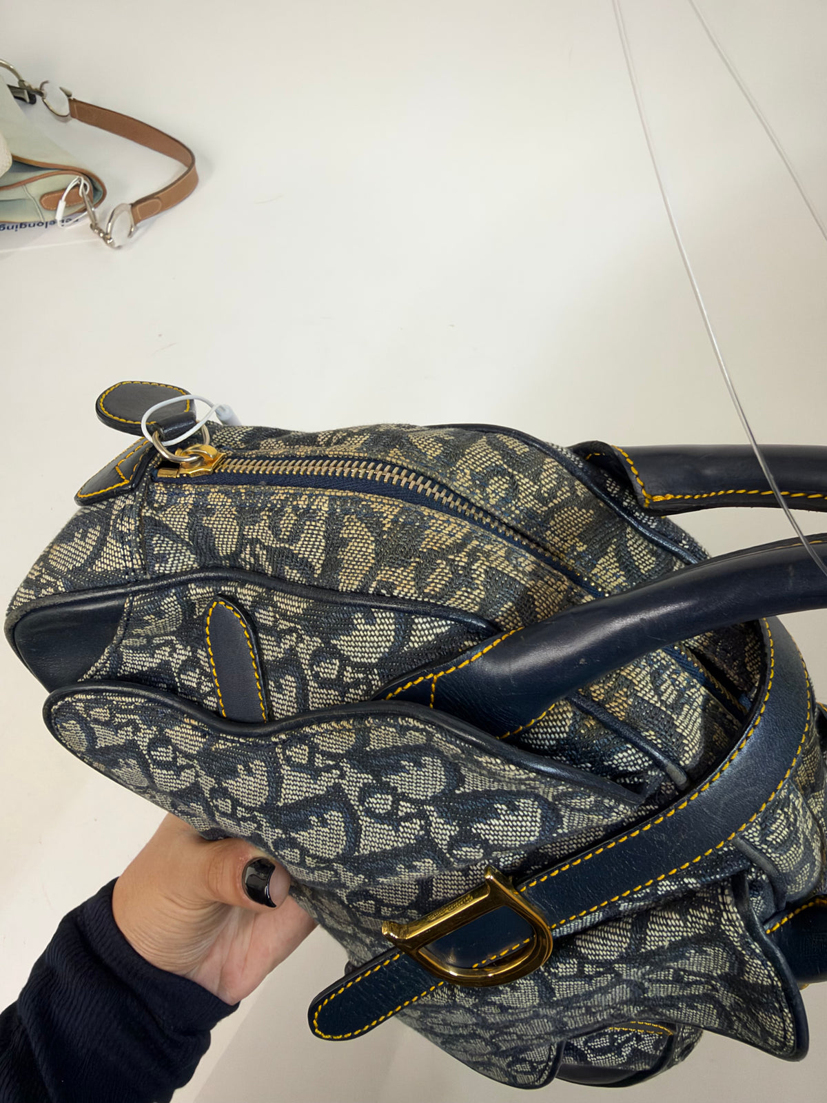 Christian Dior Navy Canvas Trotter Monogram Mini Double Saddle Bowler