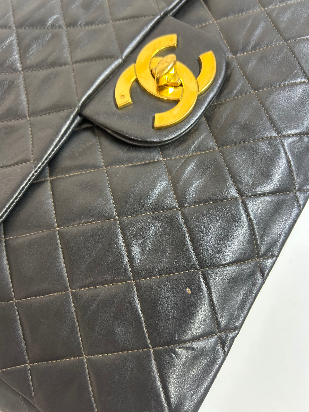 Chanel Black Lambskin Leather Quilted Jumbo Flap Shoulder Bag