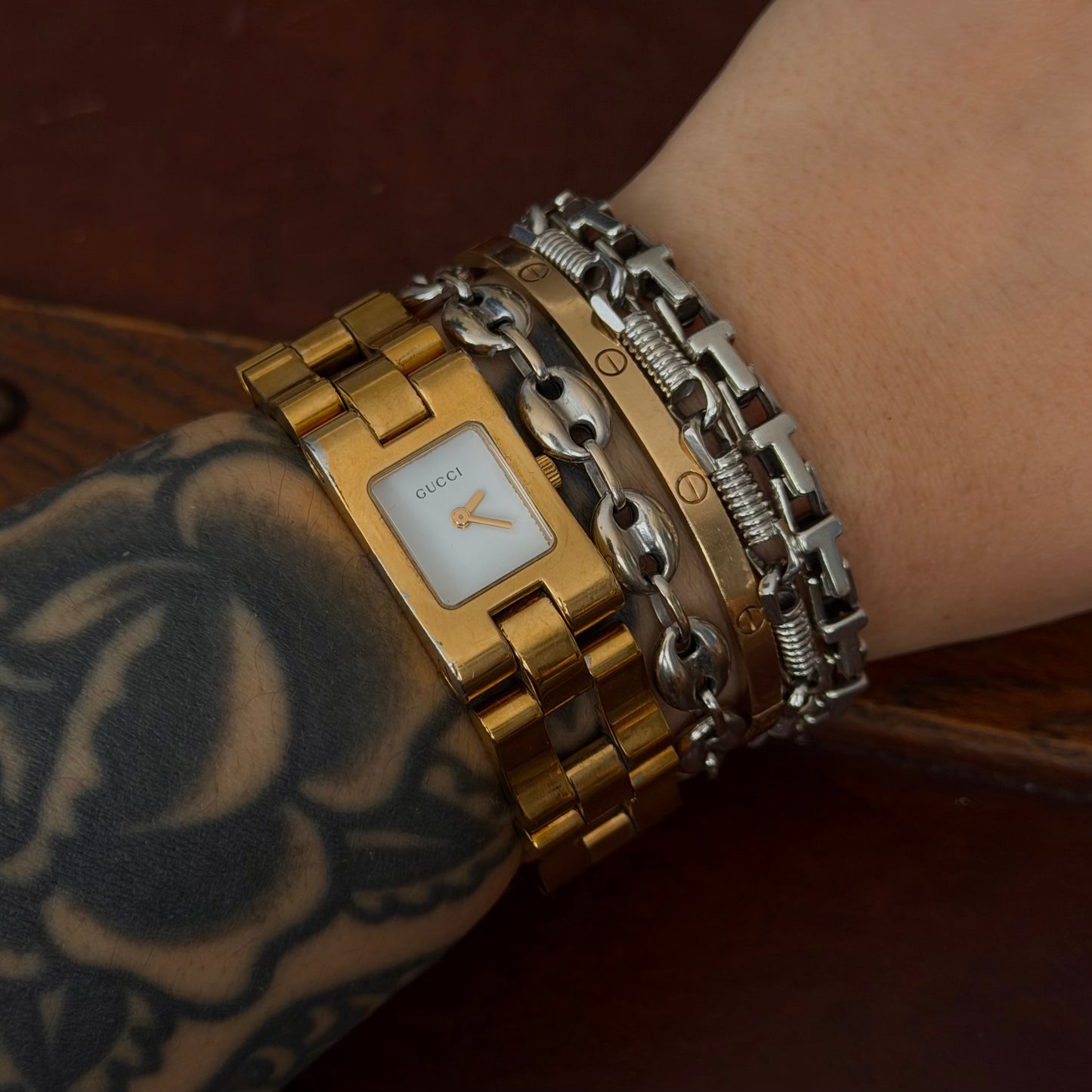 Gucci Gold Plated Square White Dial Watch