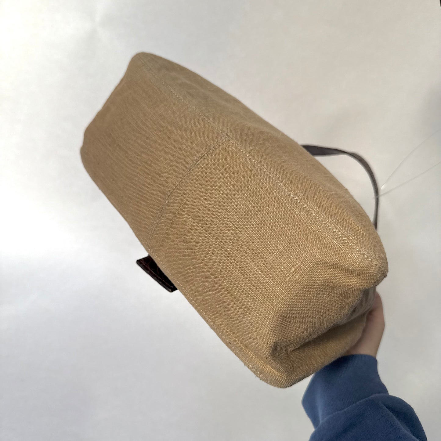 Fendi Brown Crocodile Leather Rafia Linen Mamma Baguette