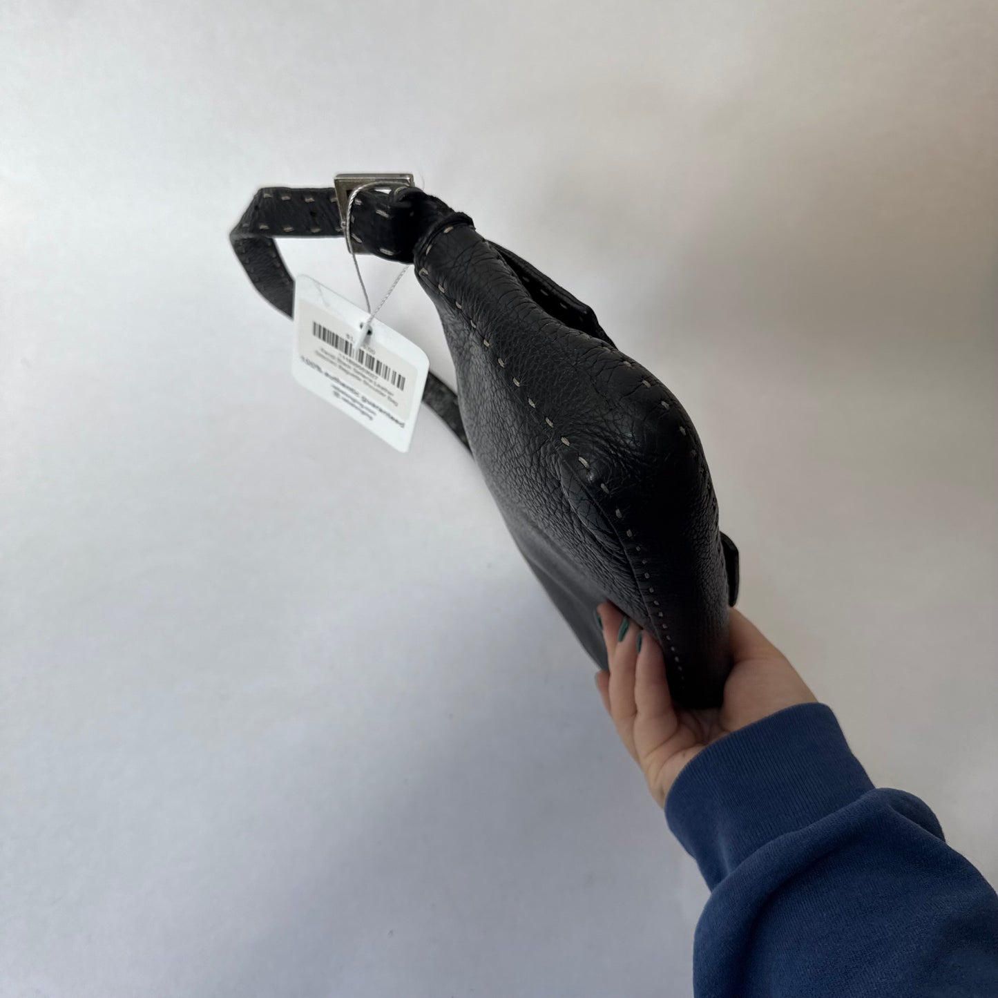 Fendi Black Selleria Leather Stitched Baguette Shoulder Bag