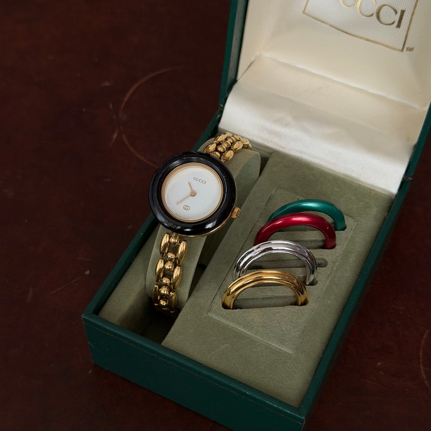 Gucci Gold Rice Link White Dial Bezel Watch w/ 5 Bezels