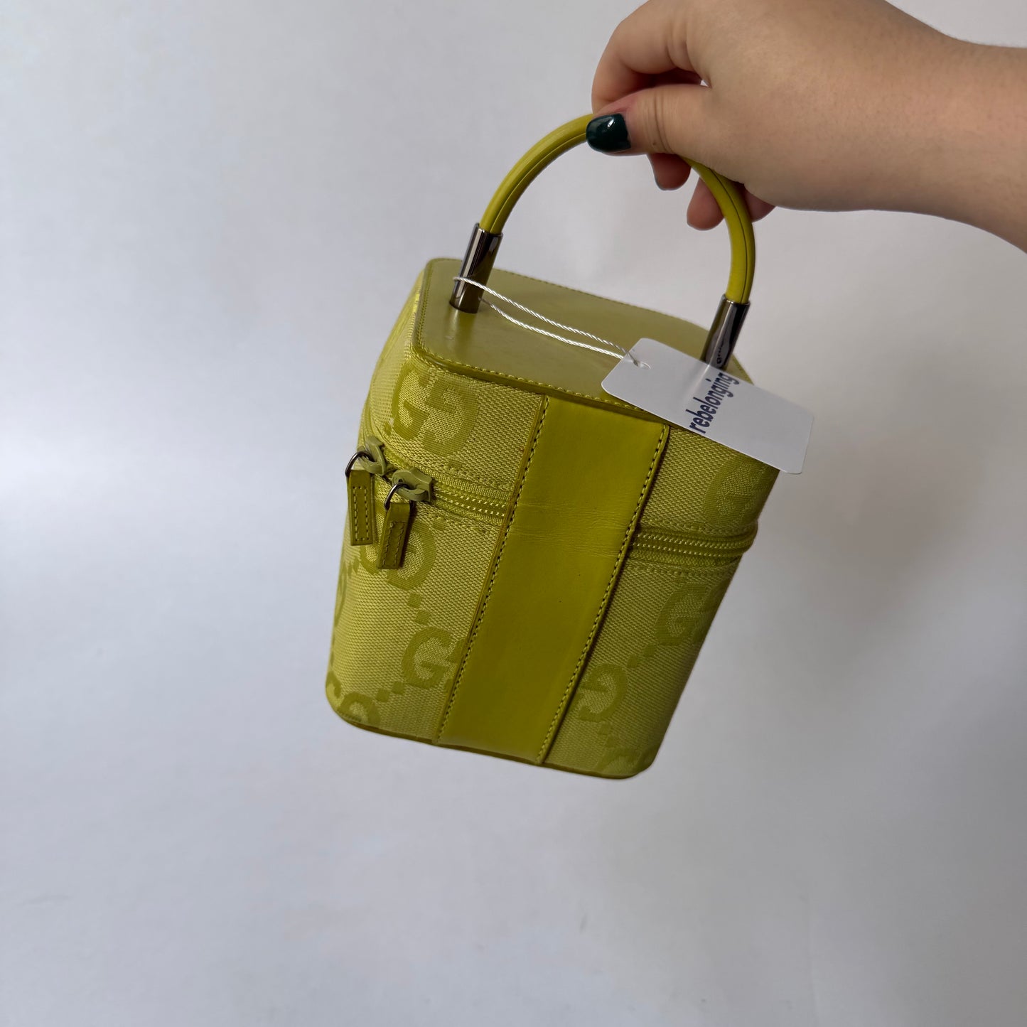 Gucci Chartreuse Monogram Box Top Handle Bag