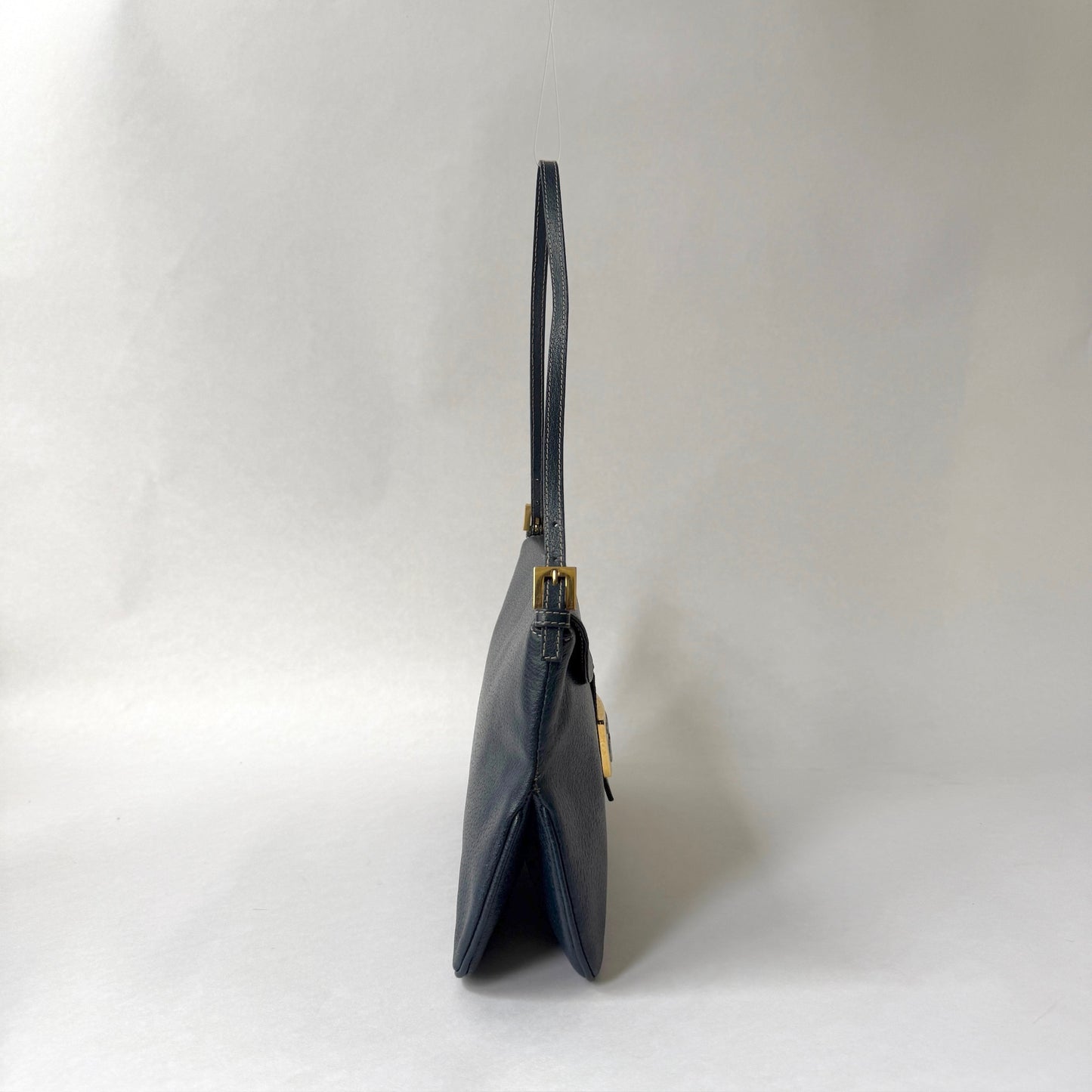 Fendi Navy Blue & Stone Hardware Flap Over Baguette Shoulder Bag