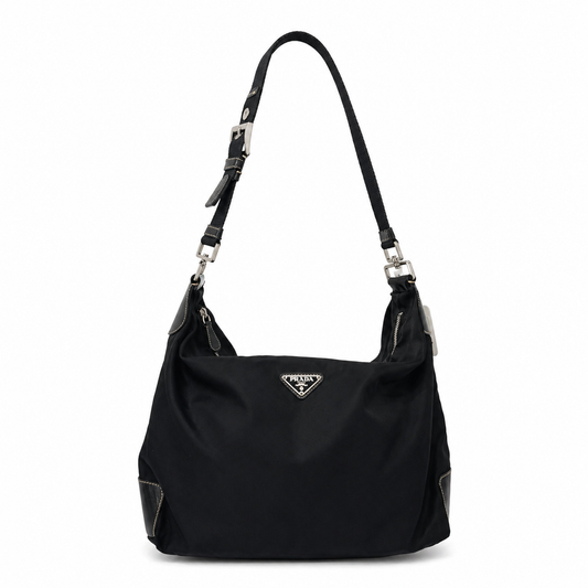 Prada Black Nylon Large Hobo Shoulder Bag