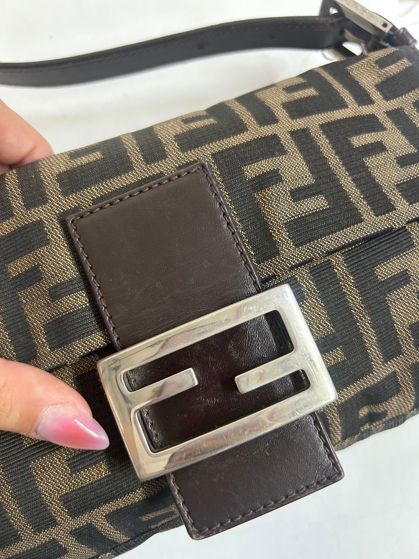 Fendi Zucca Monogram Baguette Shoulder Bag