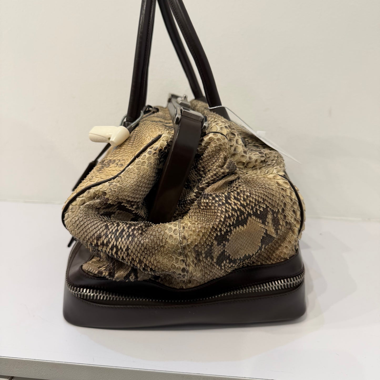 Prada Brown Multicolored Lambskin & Python Leather Doctor Top Handle Bag