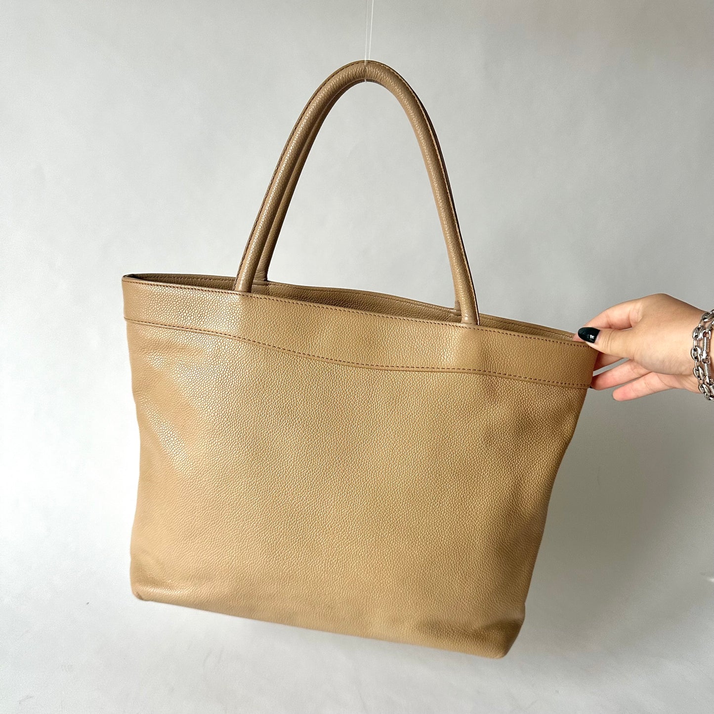 Chanel 2000 Beige Coco Mark Caviar Leather Tote Bag