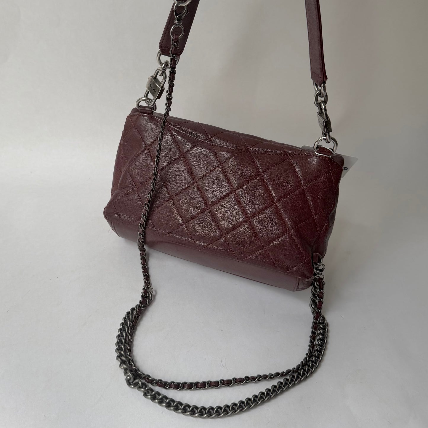 RARE Chanel Burgundy Leather Double Carry Waist Chain Flap