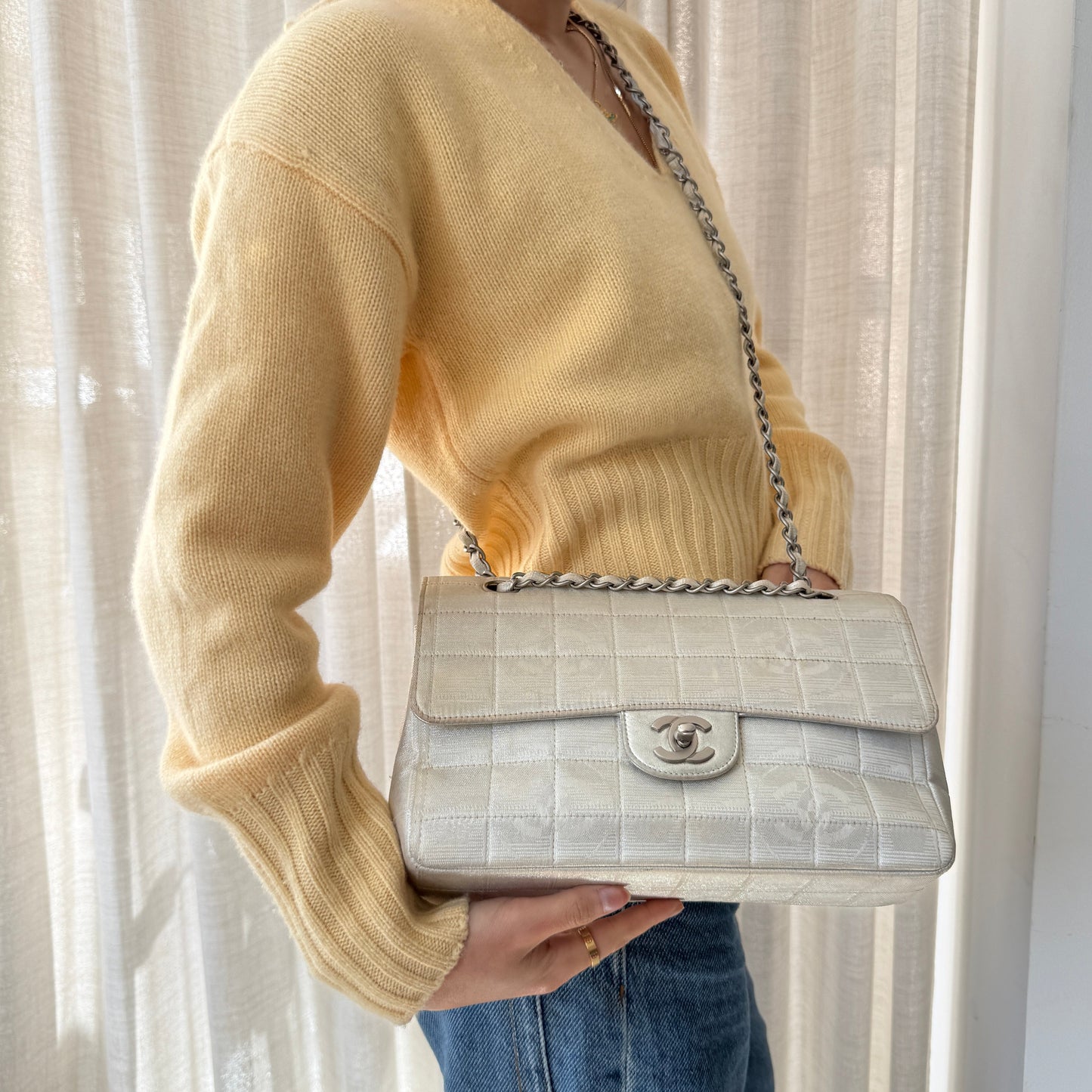 Chanel 2000 Silver Canvas Travel Line Flap