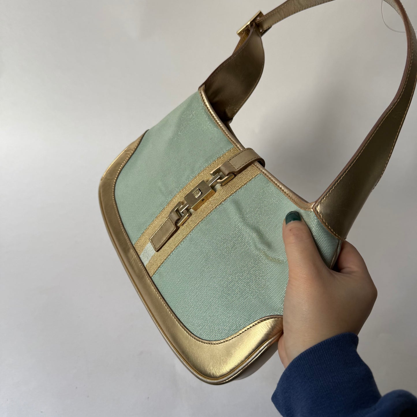 Gucci Teal & Gold Metallic Small Jackie Shoulder Bag