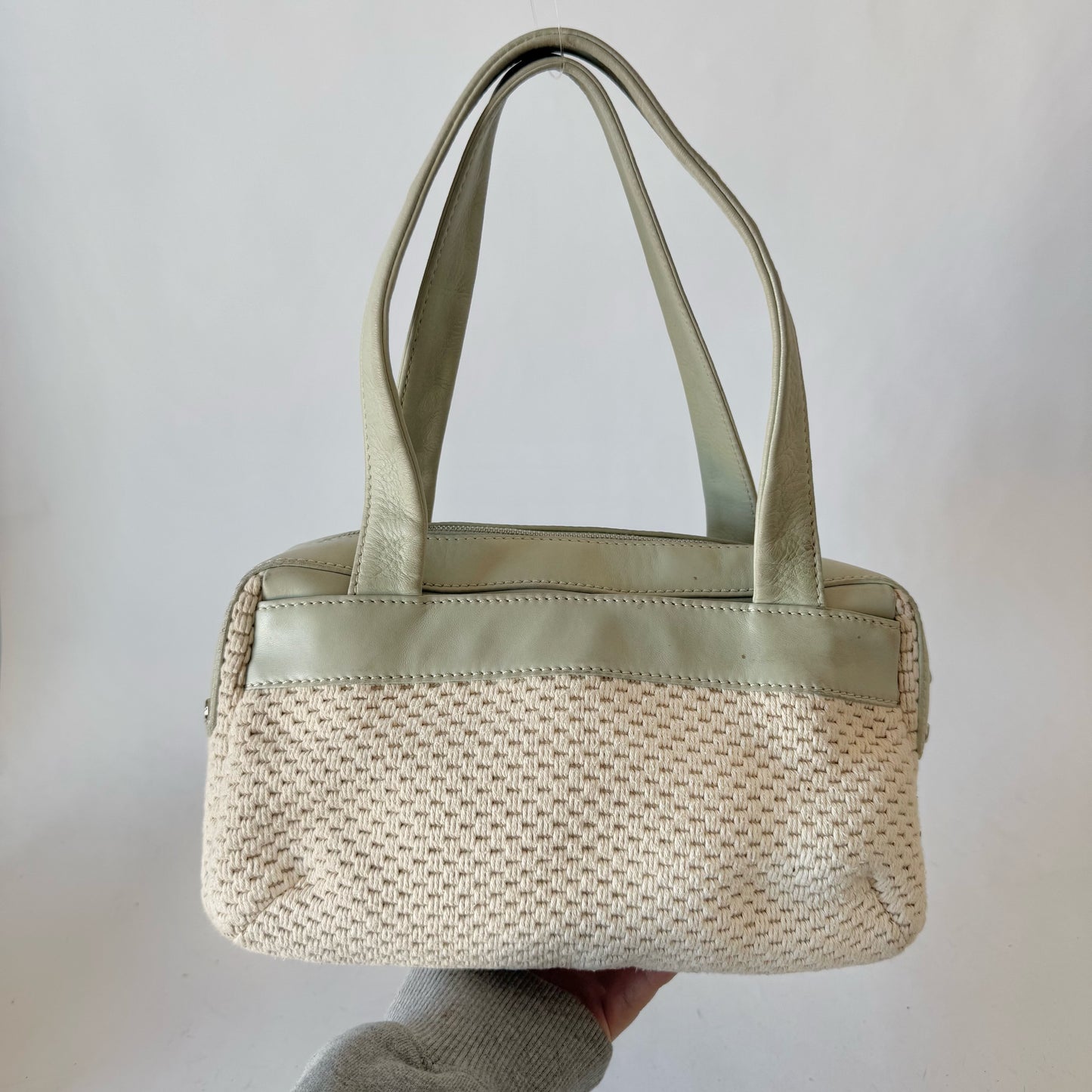 Chanel Sage Green & Beige LAX Crochet Knit Shoulder Bag