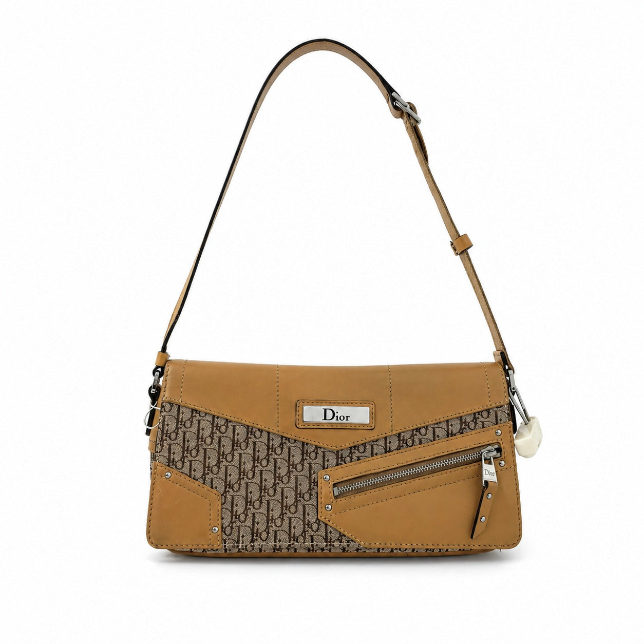 Christian Dior Brown Canvas & Leather Oblique Monogram Diorissimo Shoulder Bag