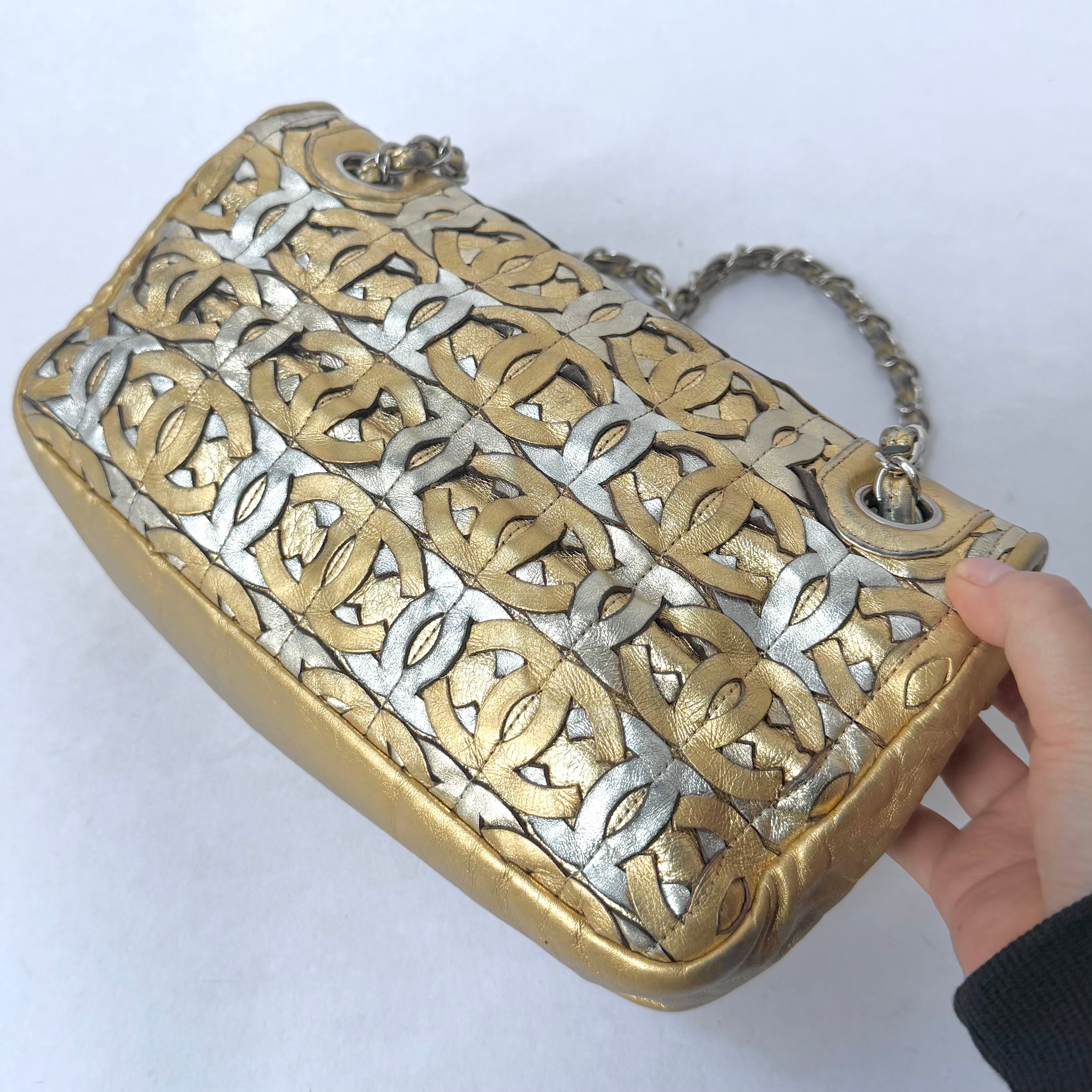 RARE Chanel Gold Metallic CC Cutout Lambskin Medium Flap – Rebelonging