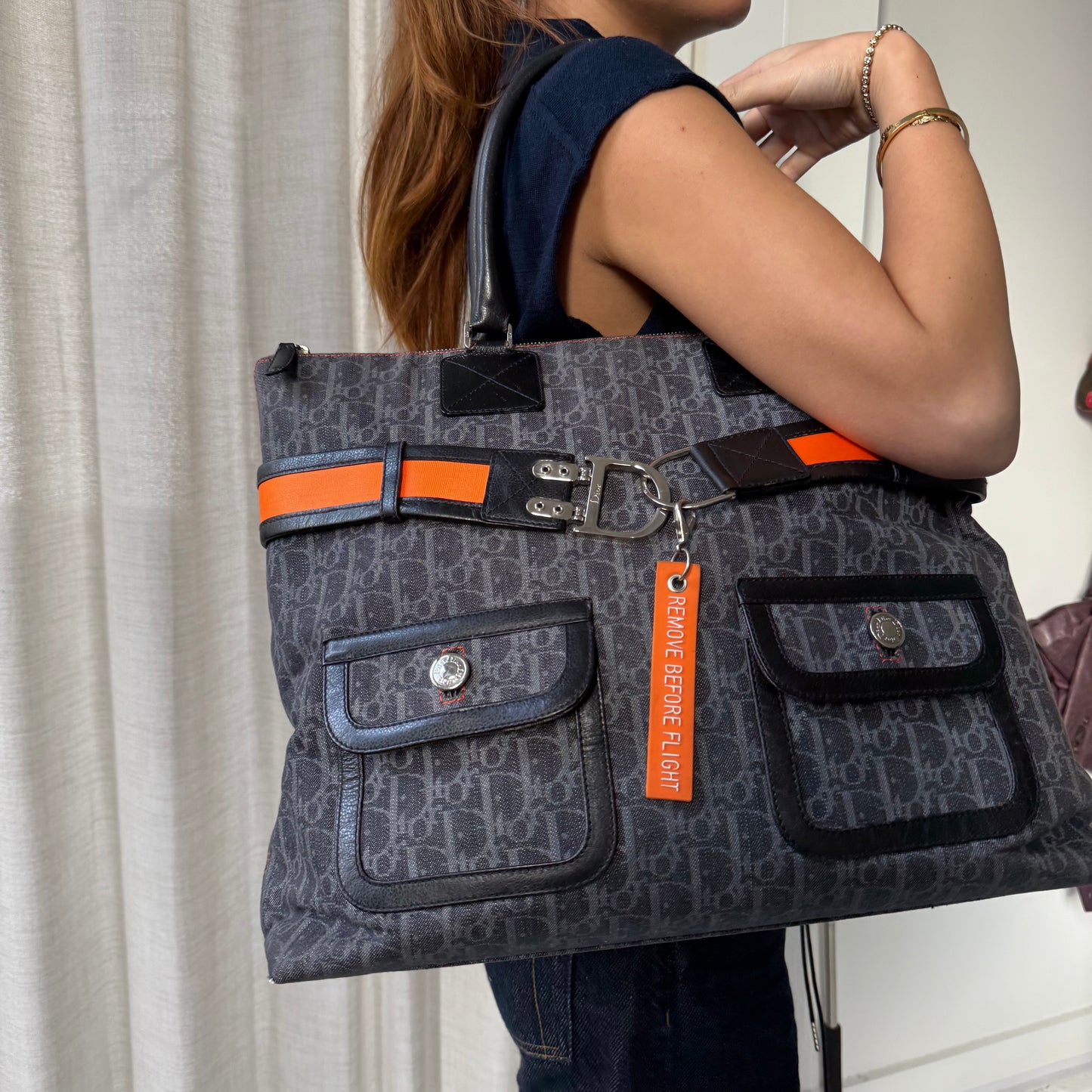 Christian Dior Large Navy Trotter Flight Travel Tote Bag