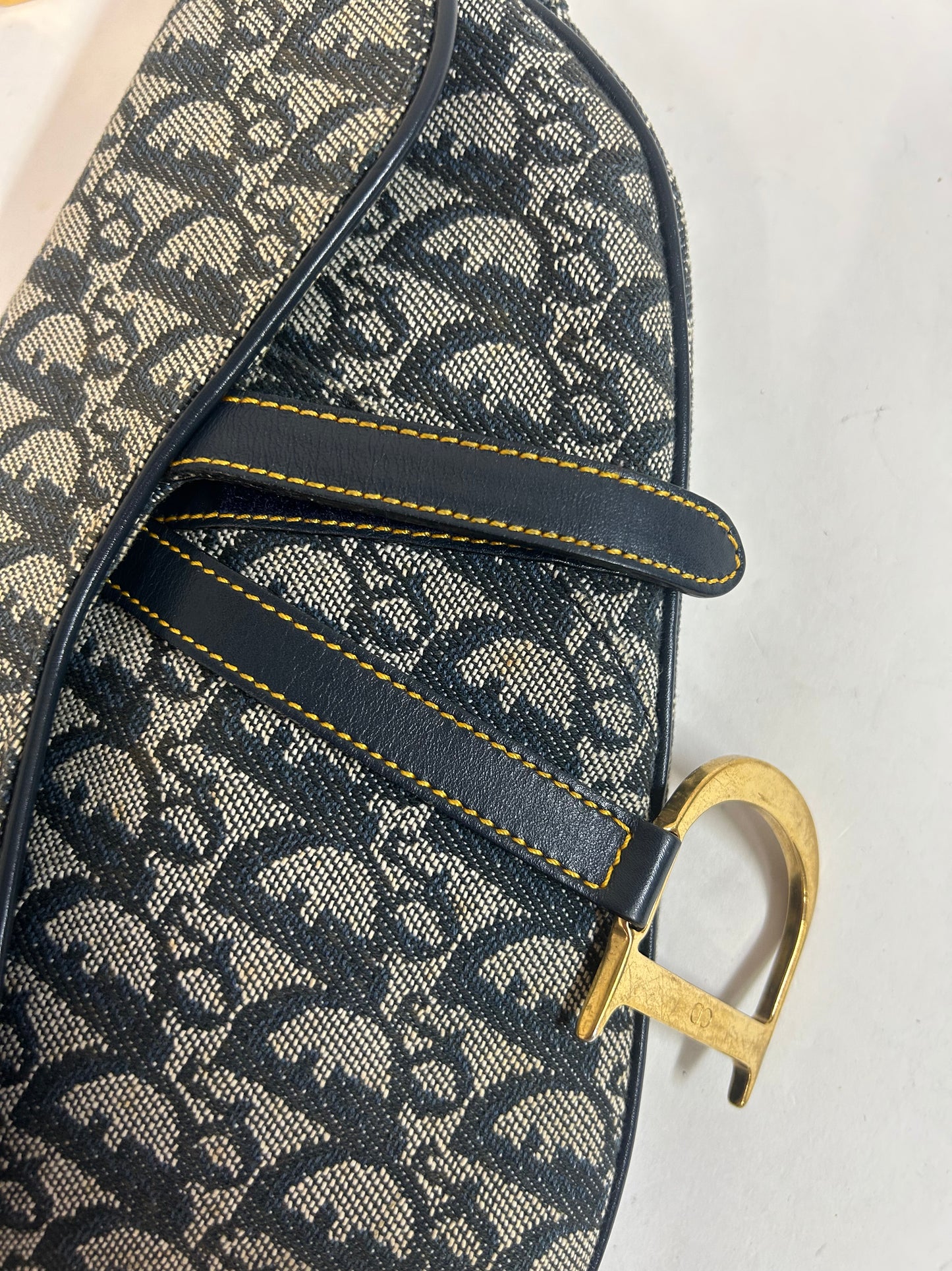 Christian Dior Navy Canvas Trotter Monogram Saddle Shoulder Bag