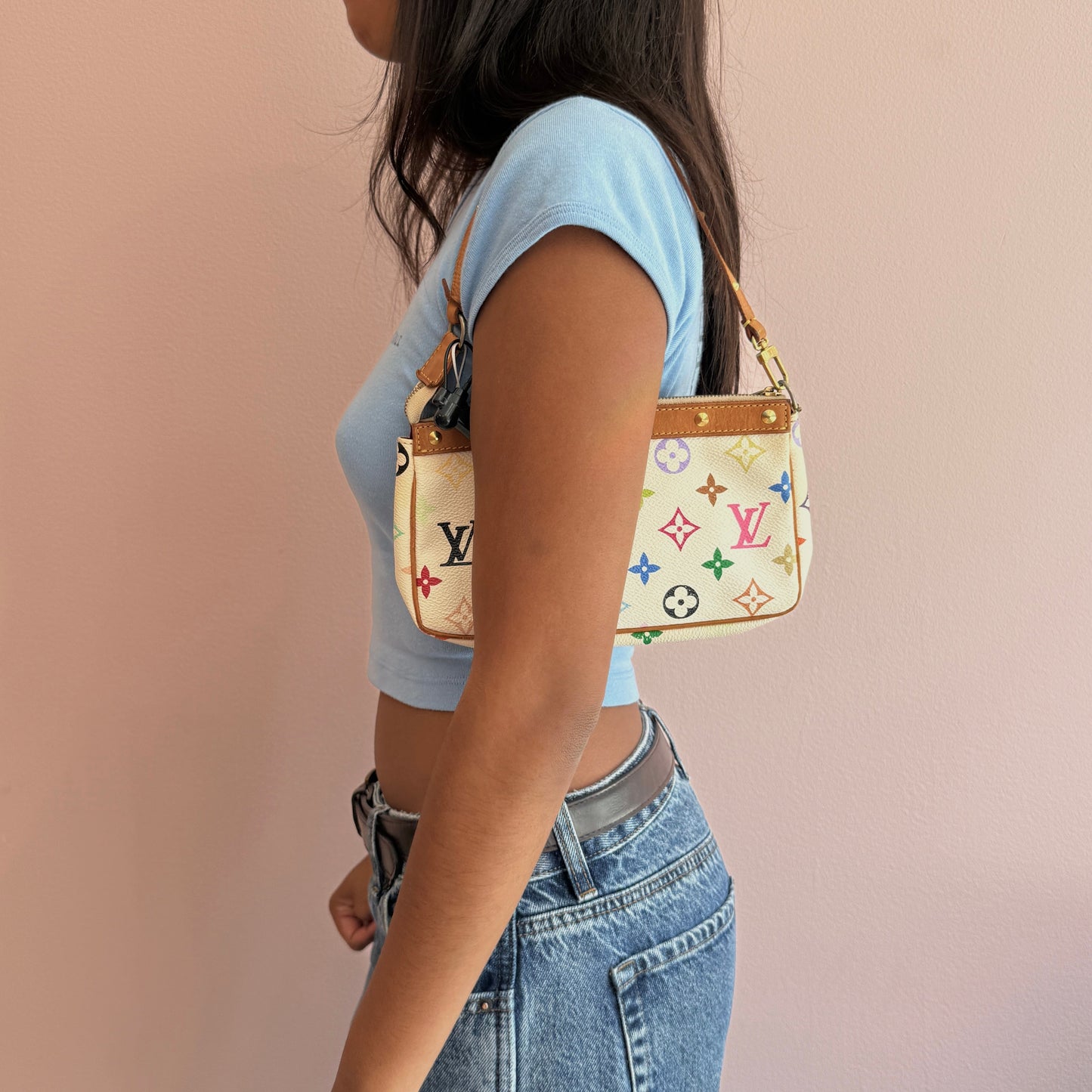 Louis Vuitton White Multicolor Pochette Shoulder Bag