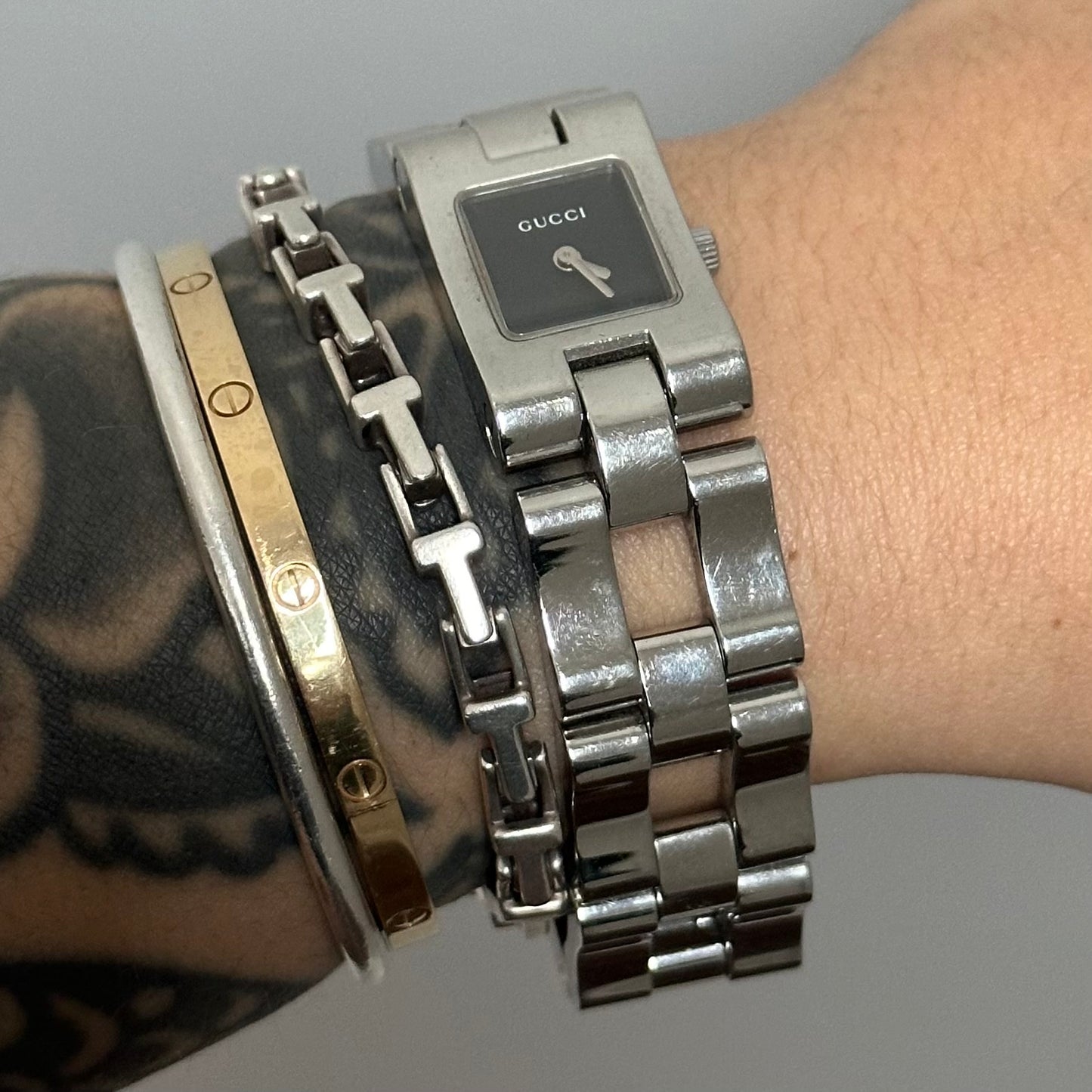 Gucci Black Dial Silver Stainless Steel Watch
