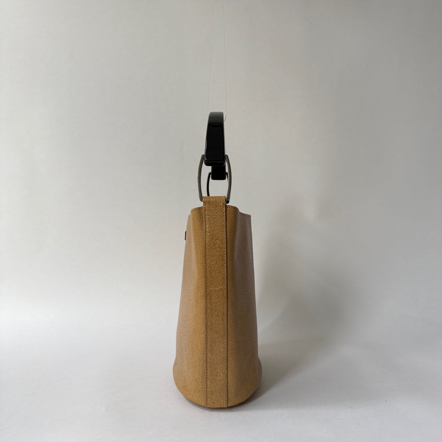 Gucci Brown Leather Bucket Bag w/ Acrylic Handle