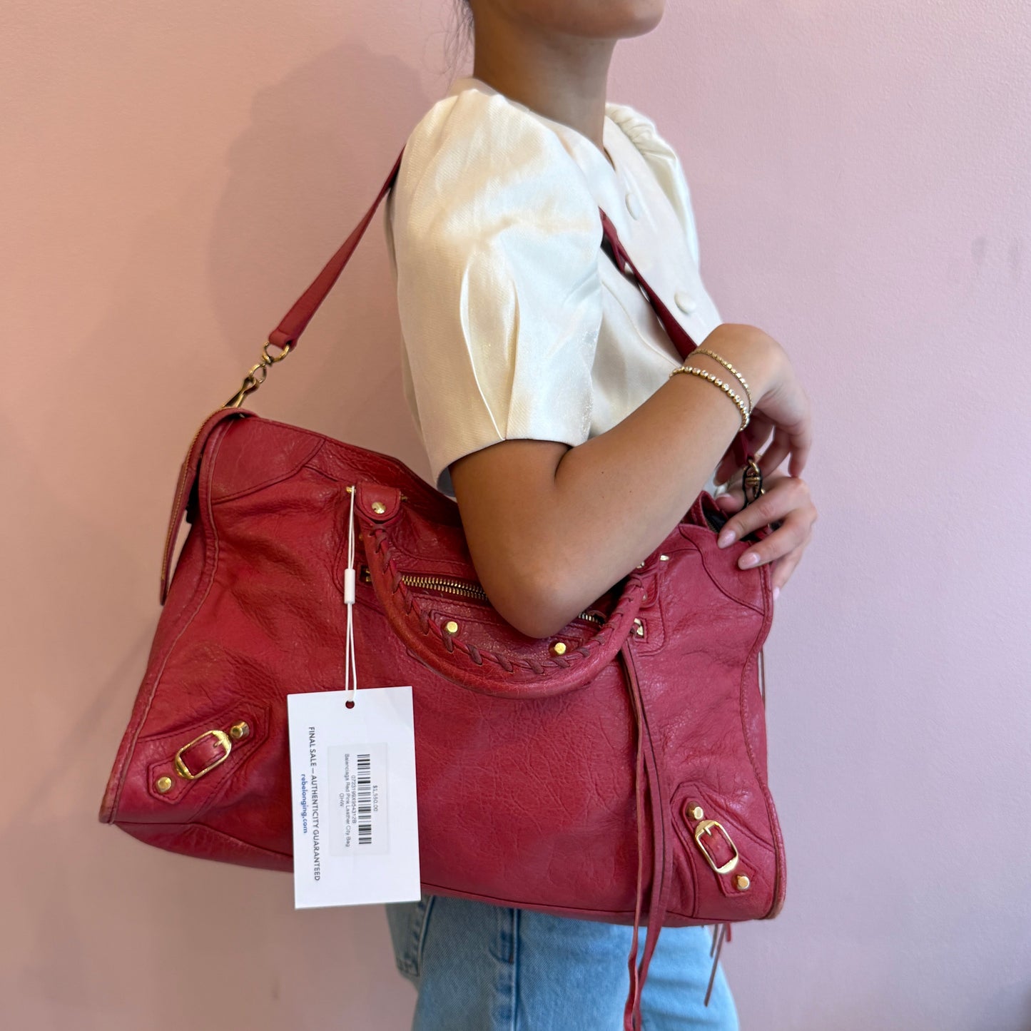 Balenciaga Red Pink Leather City Bag GHW
