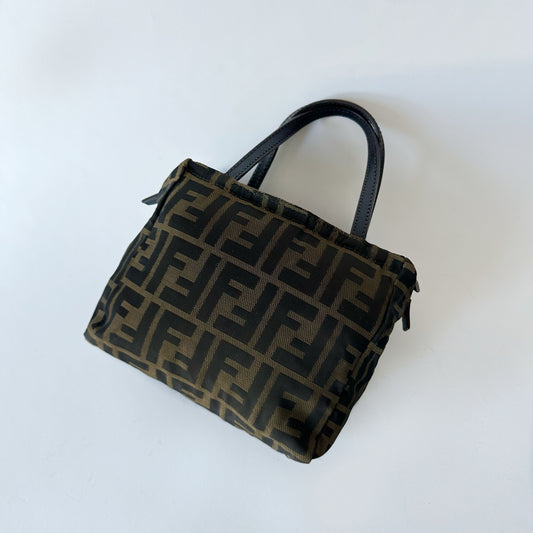 Fendi Brown Nylon Zucca Mini Top Handle Tote