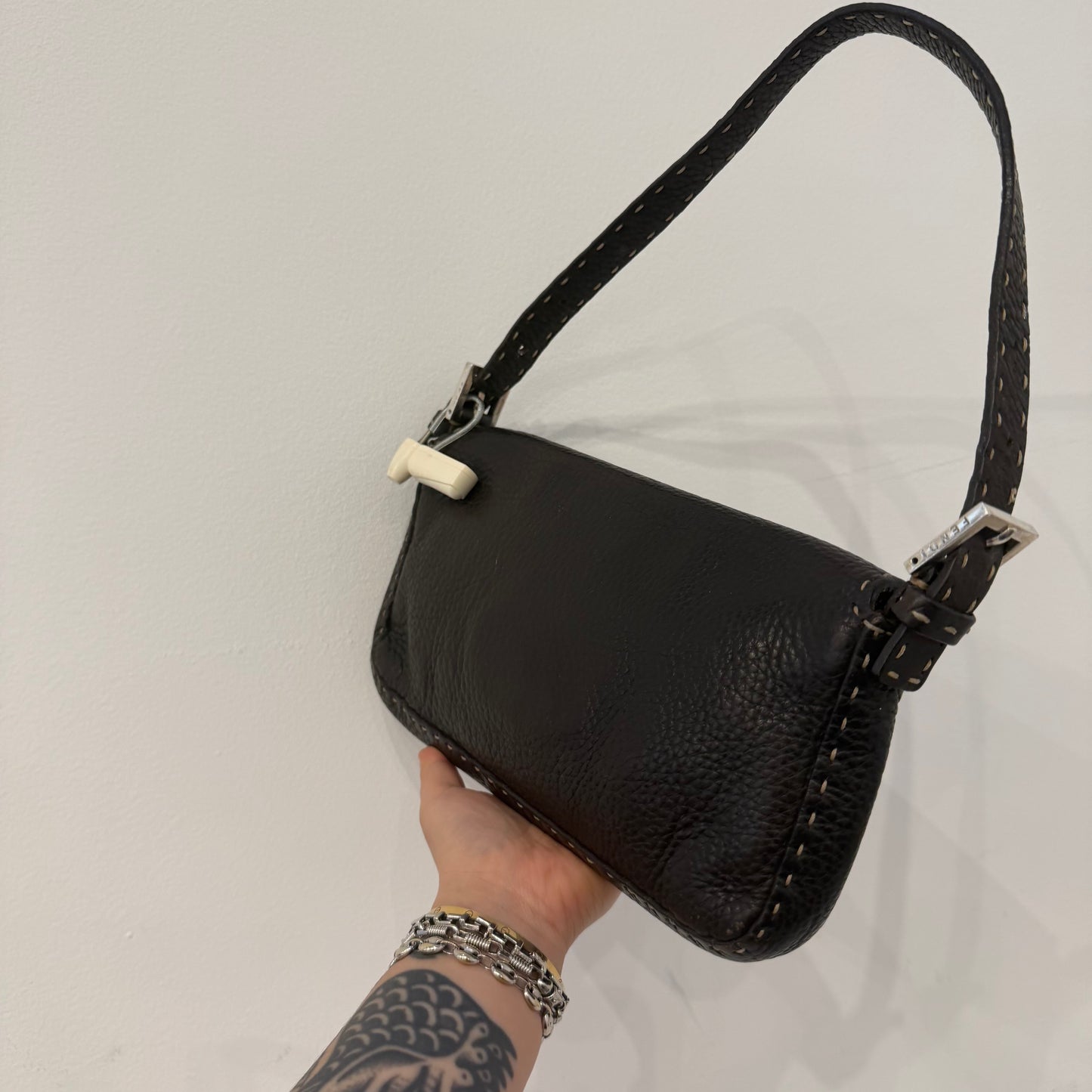 Fendi Brown Leather Selleria Baguette Shoulder Bag
