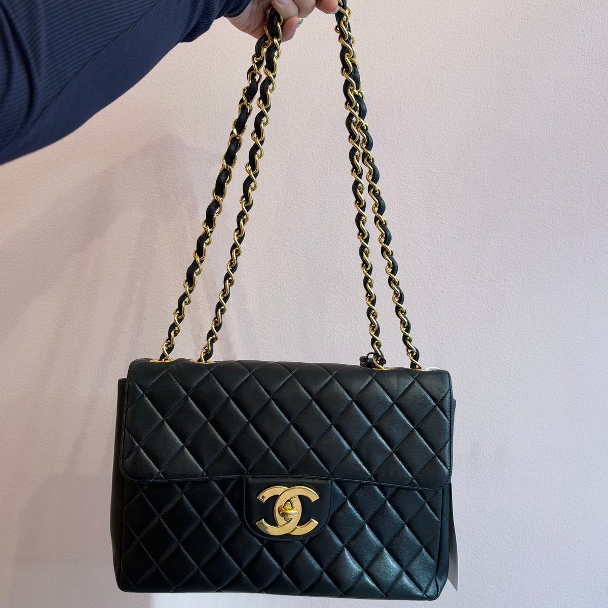 Chanel Vintage Lambskin Jumbo Hardware 24K GPHW Flap Bag