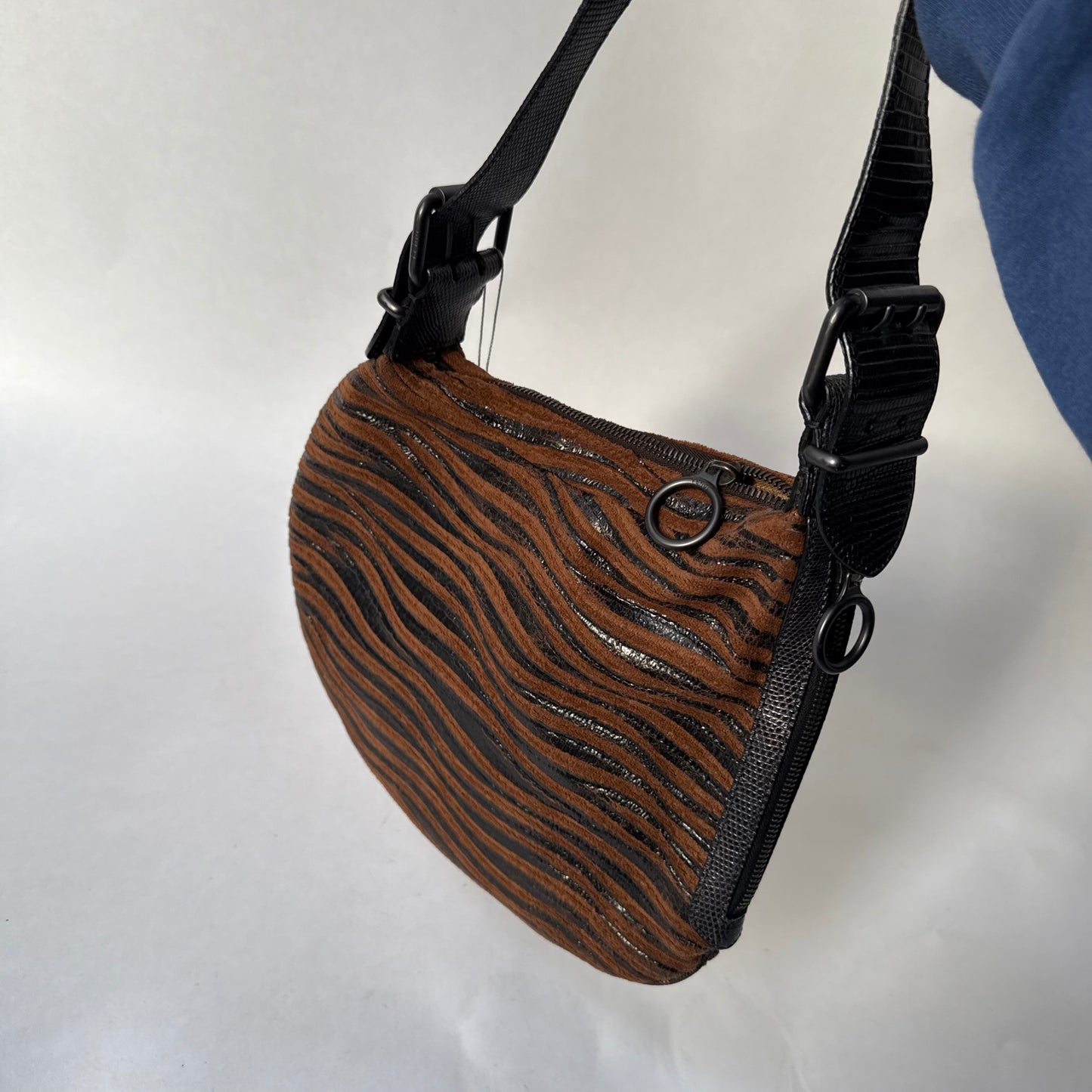 RARE Fendi Brown Multicolored Wood Paneled Oyster Bag