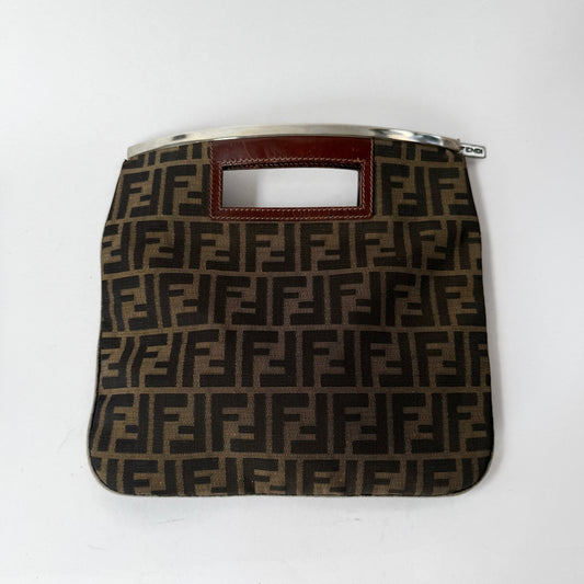 Fendi Zucca Monogram Silver Trim Top Handle Flat Bag