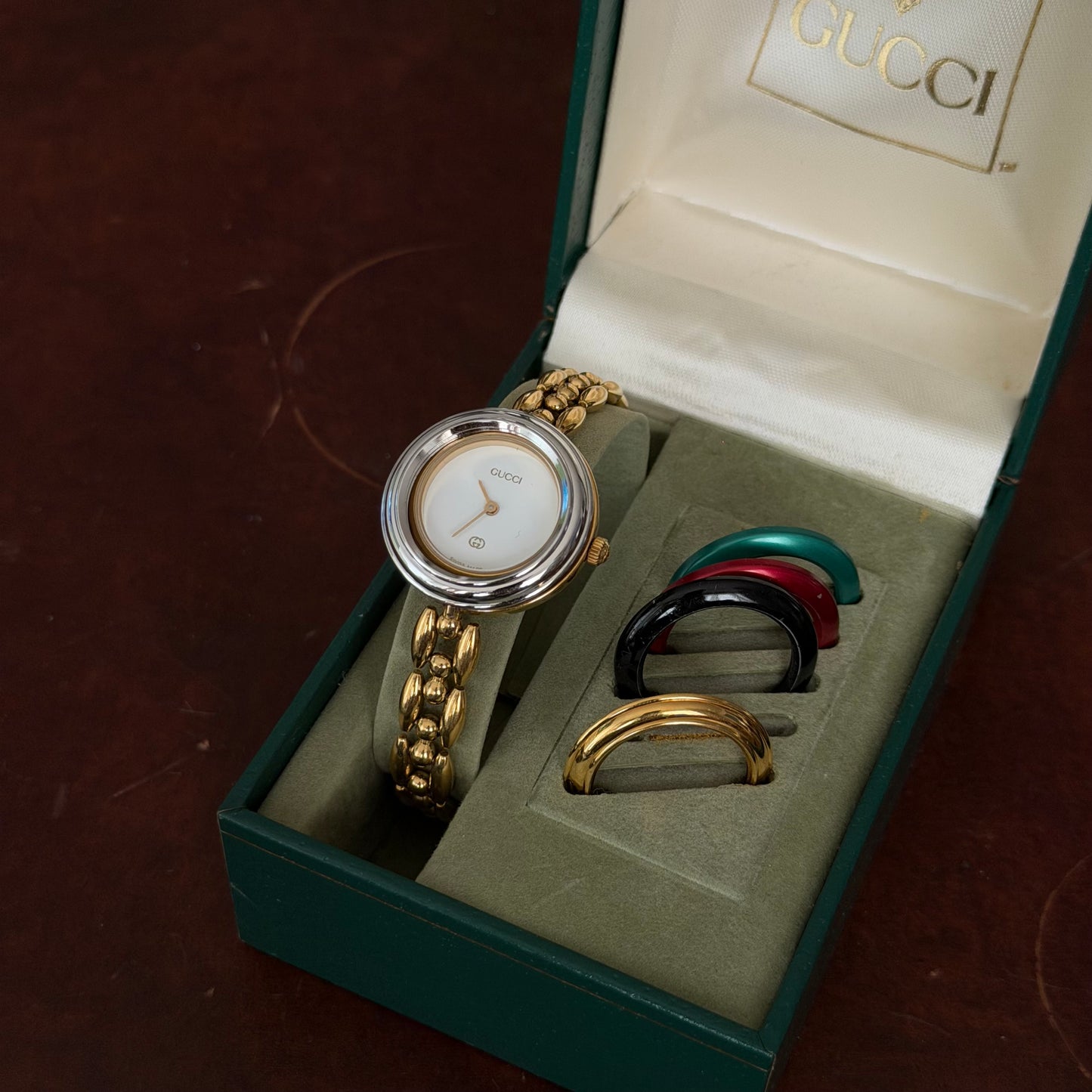 Gucci Gold Rice Link White Dial Bezel Watch w/ 5 Bezels