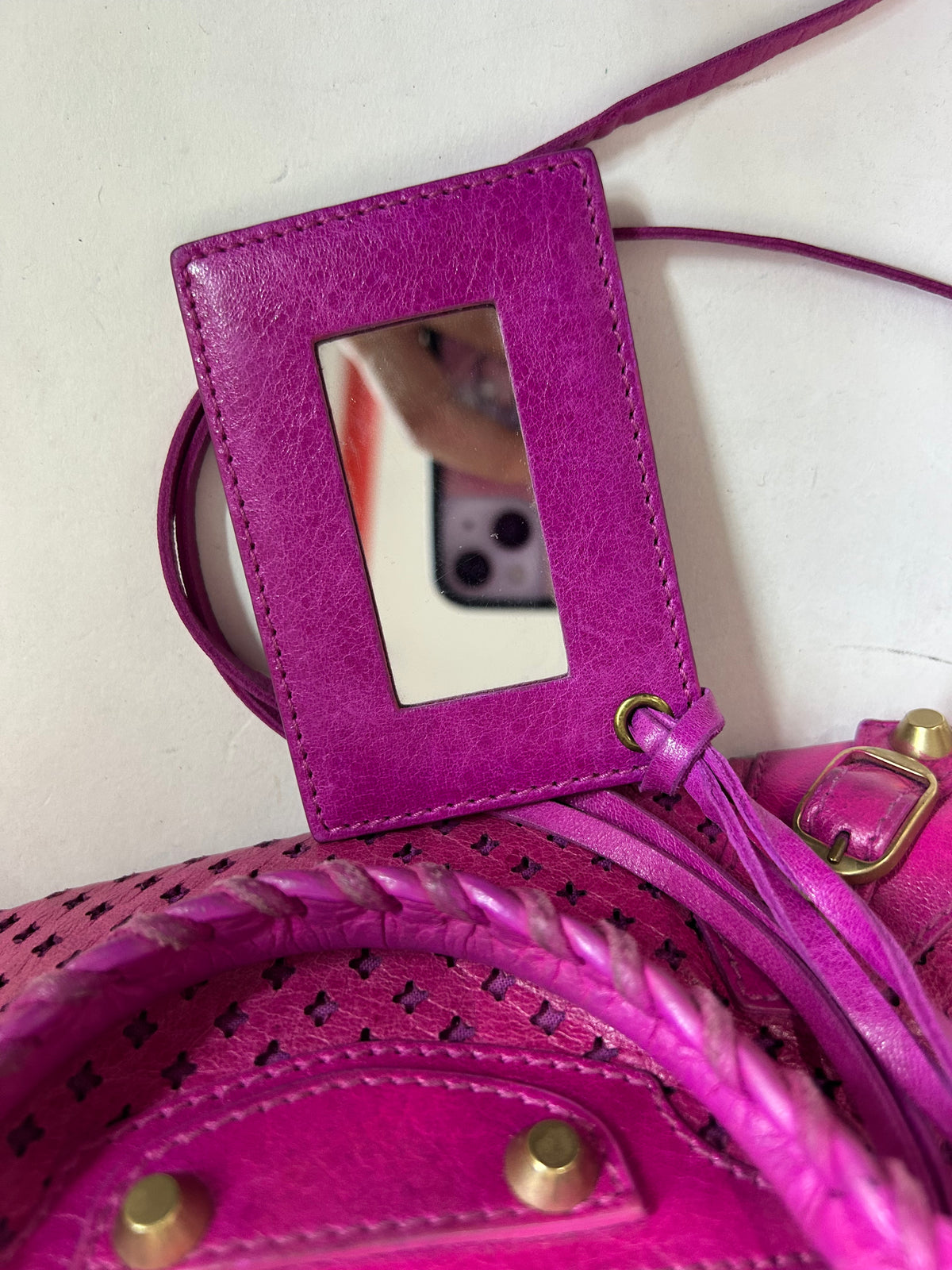 Balenciaga Pink Perforated Leather Mini City Bag