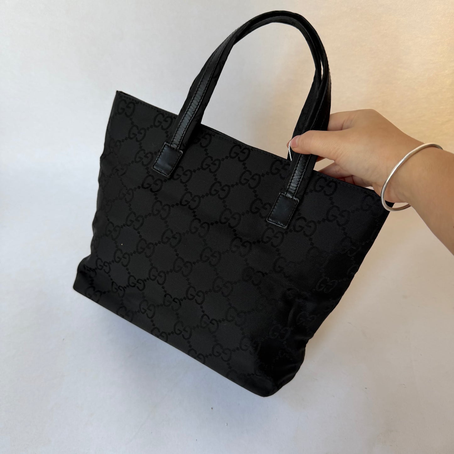 Gucci Black Monogram Double Front Pocket Tote Bag