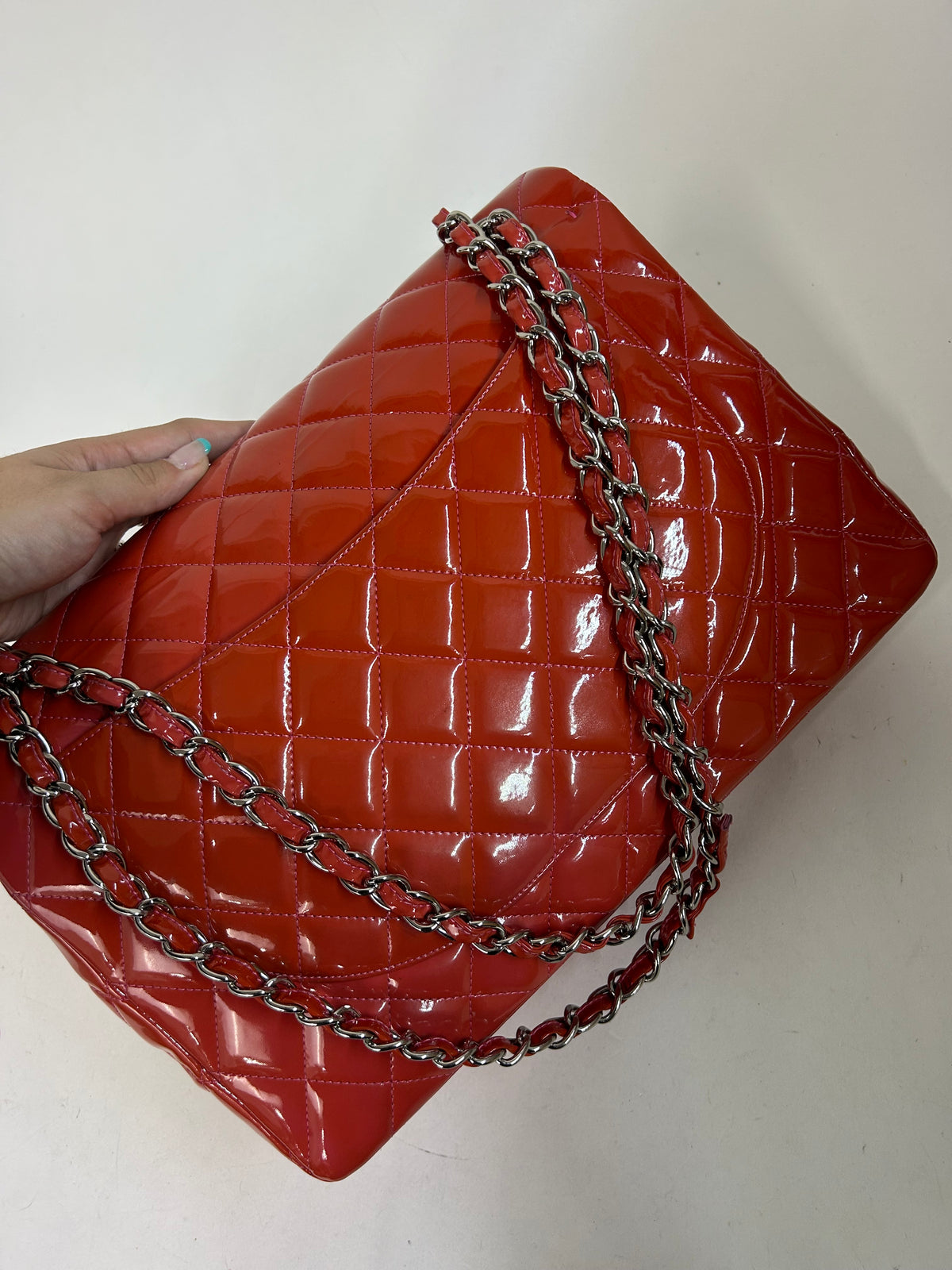 Chanel Red Patent Leather Quilted Matelasse Double Flap Shoulder Bag