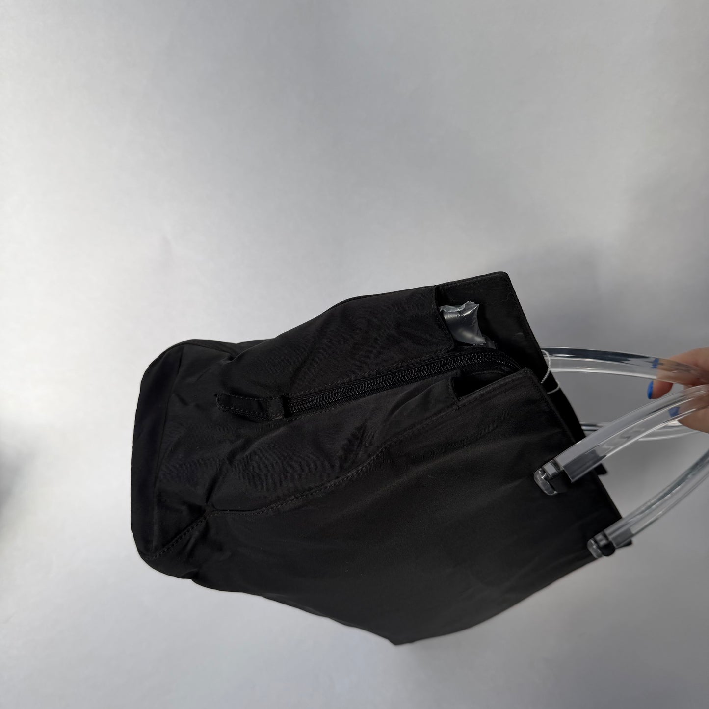 Prada Black Nylon Long Tote w/ Acrylic Handle