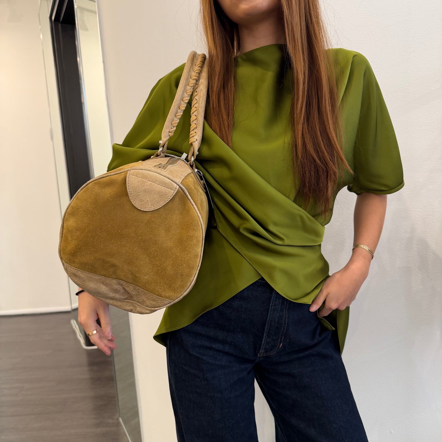 RARE Balenciaga Brown Suede Motorcycle Duffle Bag