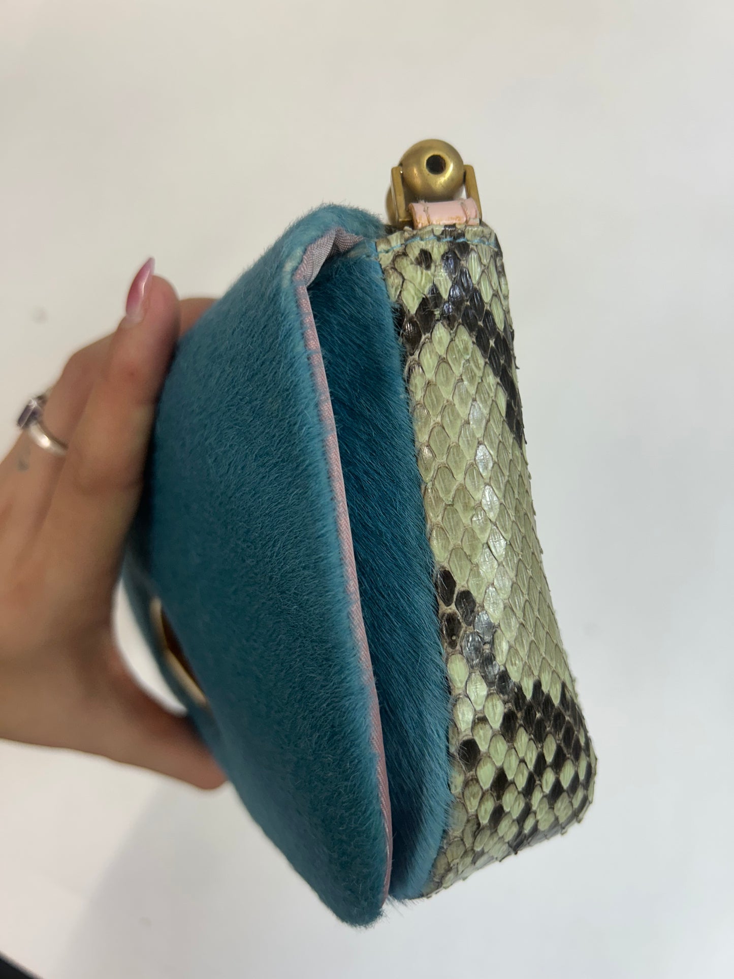Christian Dior Blue & Pink Ponyhair and Snakeskin Malice Bag
