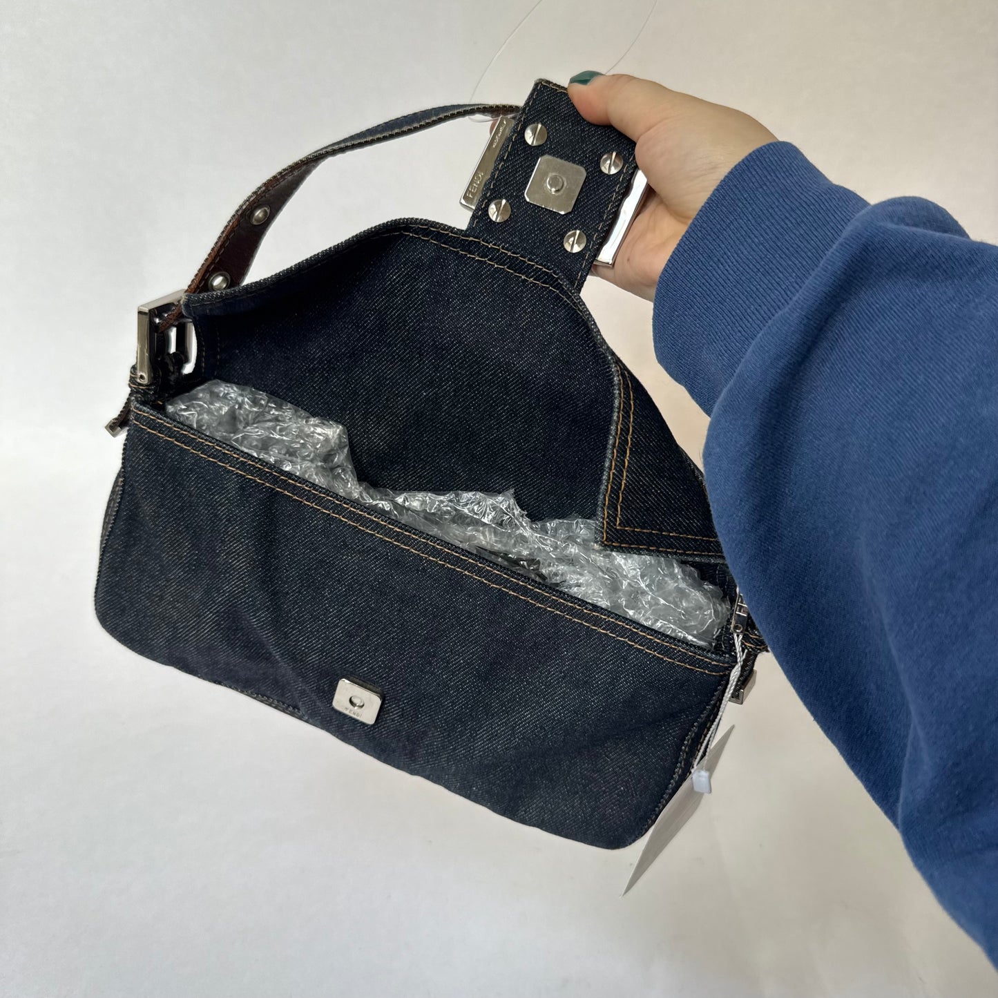Fendi Denim Classic Baguette Shoulder Bag