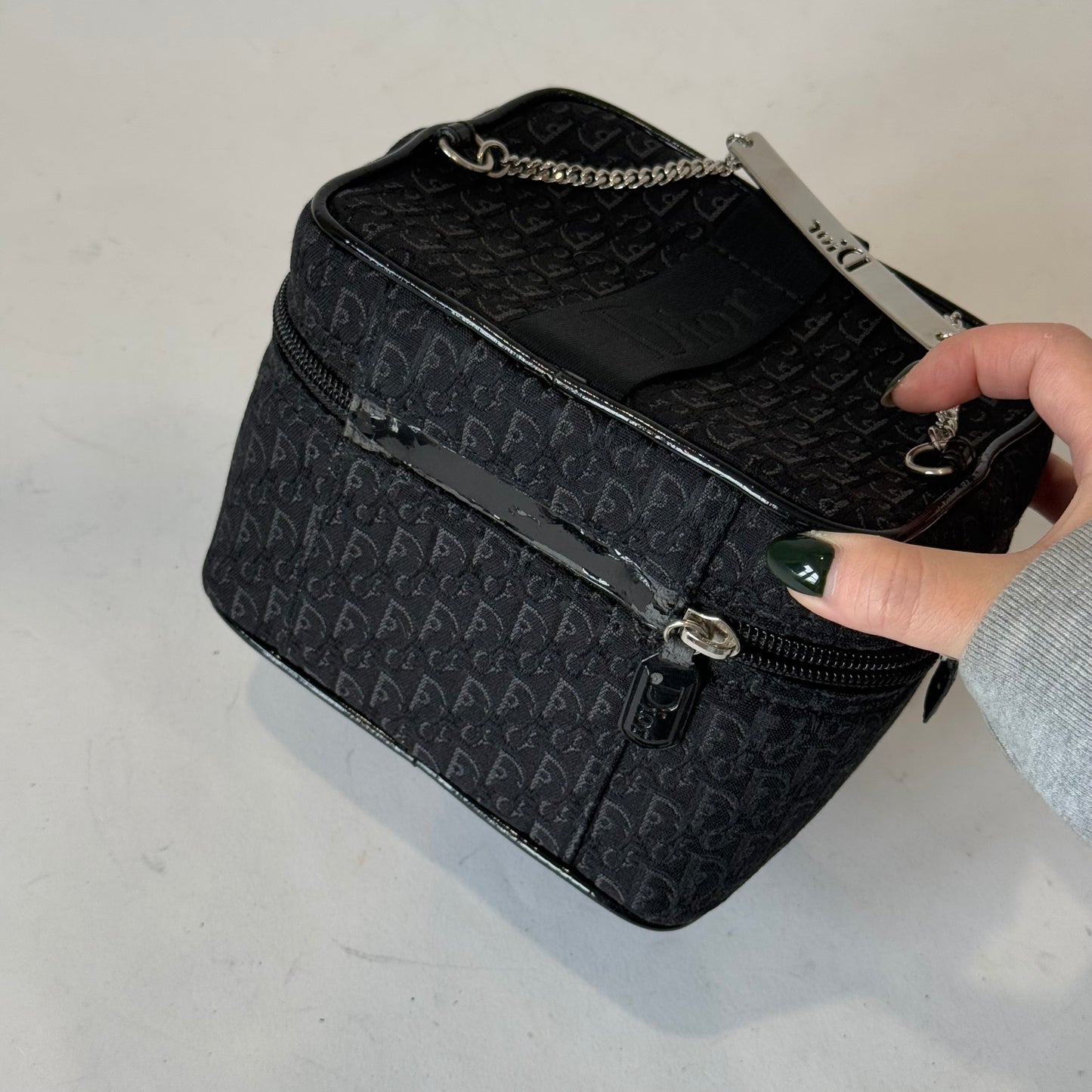 Christian Dior Black Trotter Vanity Top Handle Chain Bag