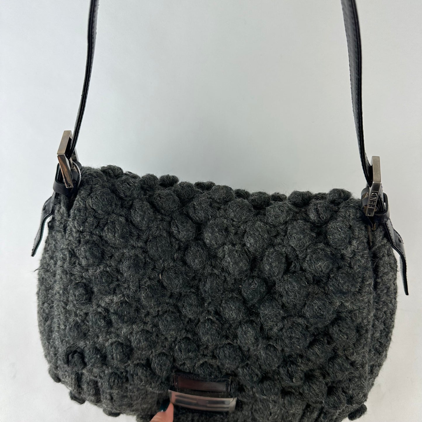 Fendi Gray Wool Textured Mama Baguette