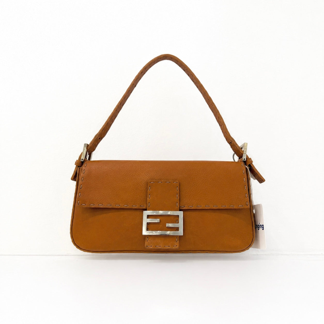 Fendi Brown Selleria Sterling Silver Hardware Baguette Bag
