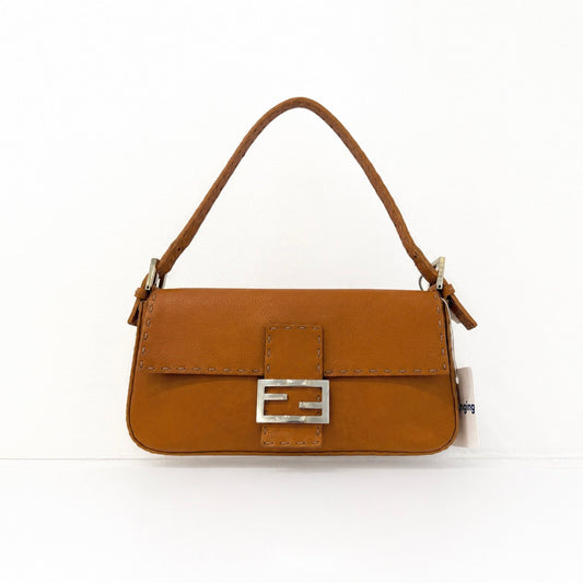 Fendi Brown Selleria Sterling Silver Hardware Baguette Bag