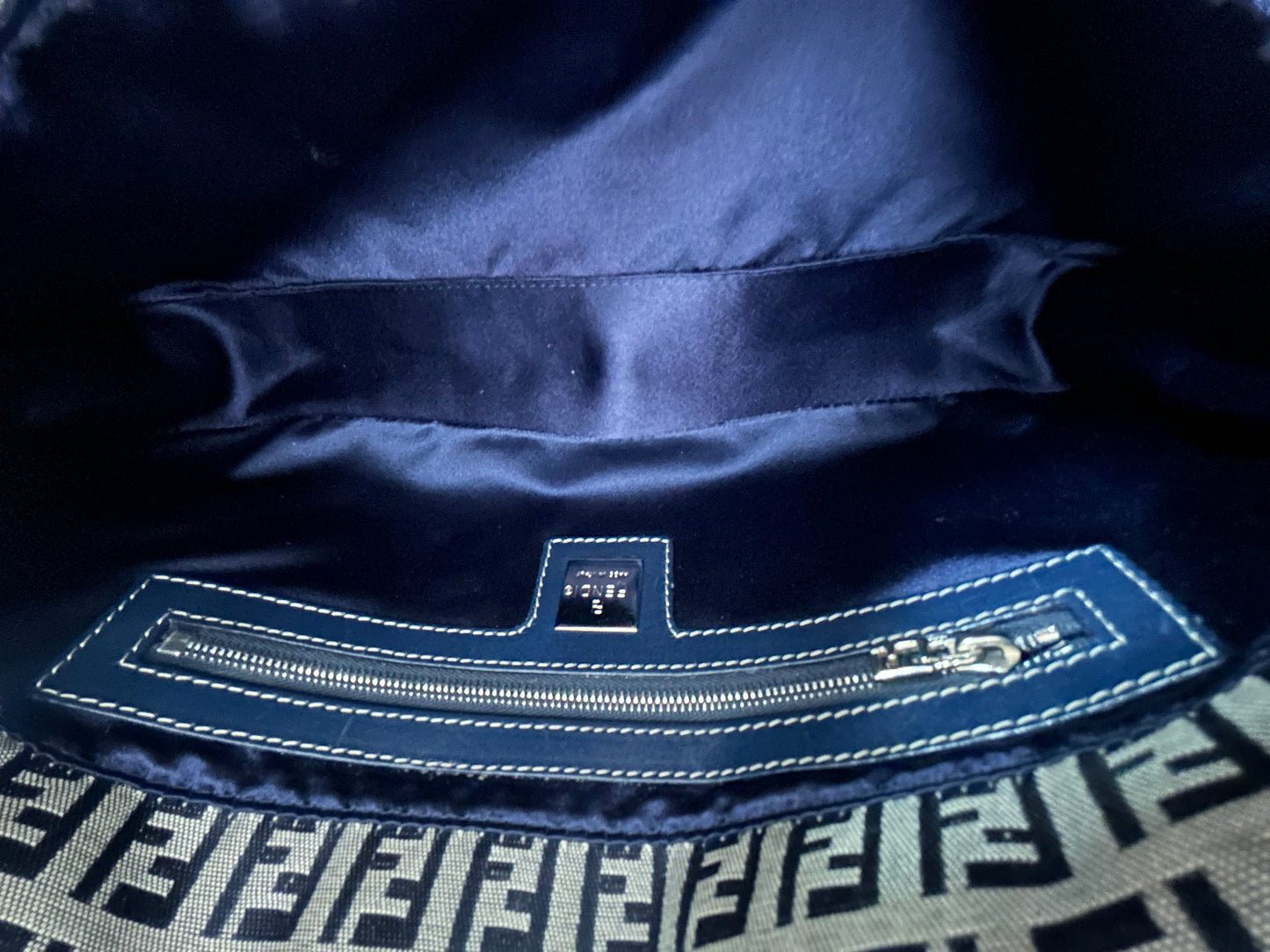 Fendi Navy Canvas Zucchino Monogram Baguette Shoulder Bag